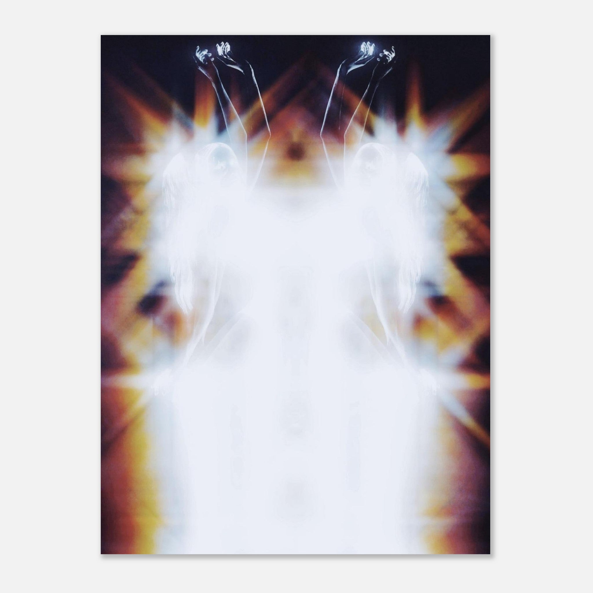 Abstract bright film photo of a woman in motion with heavy light distortion