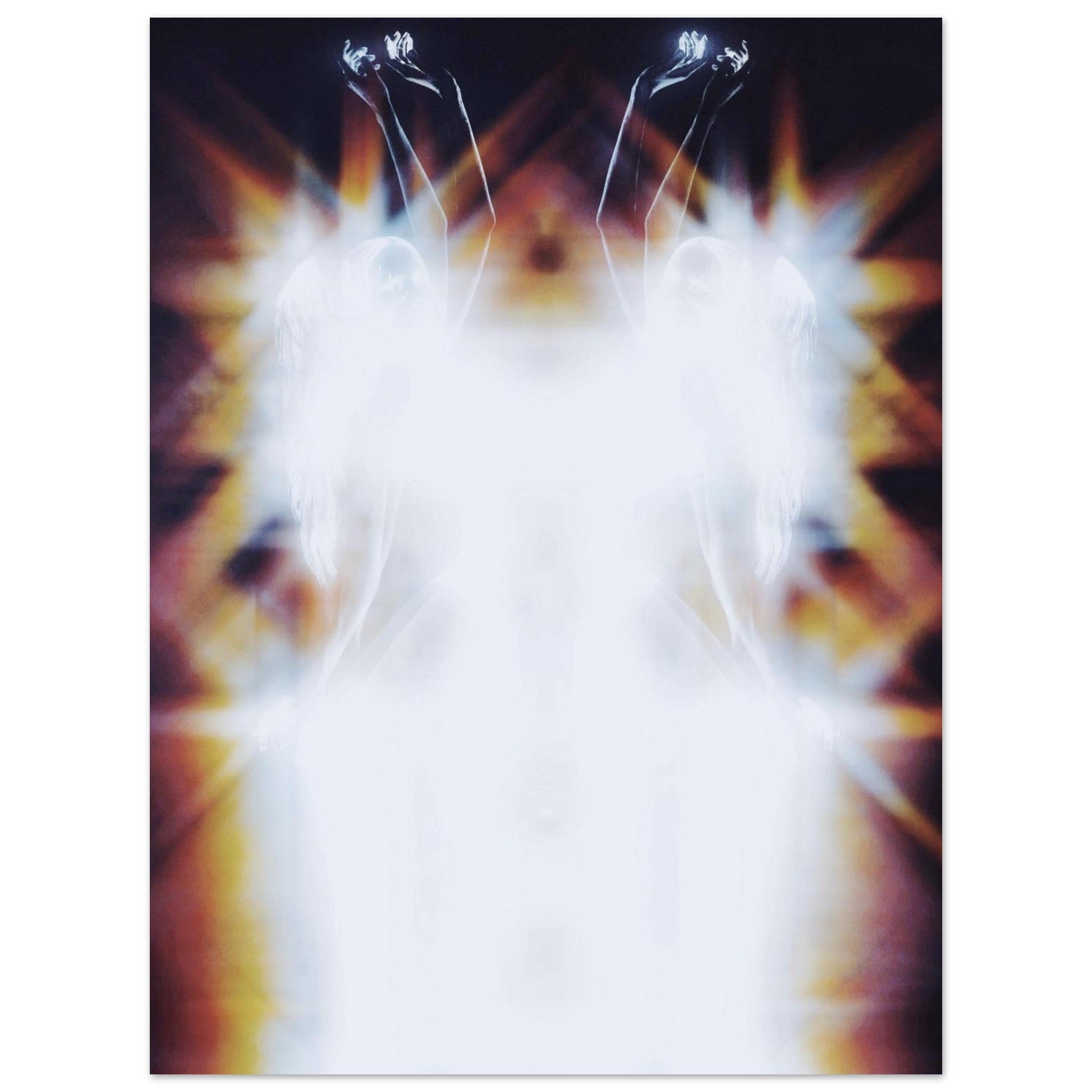 Abstract bright film photo of a woman in motion with heavy light distortion